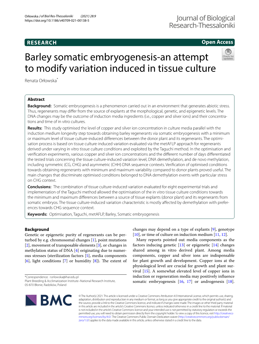 Barley Somatic Embryogenesis-An Attempt to Modify Variation Induced
