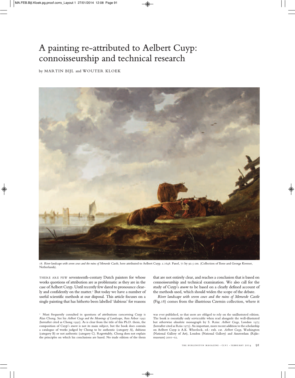 A Painting Re-Attributed to Aelbert Cuyp: Connoisseurship and Technical Research