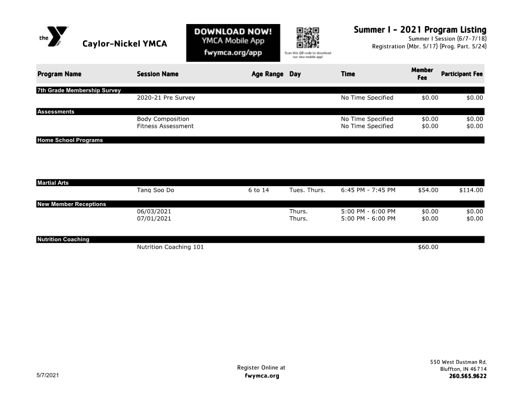 Caylor-Nickel YMCA Summer I