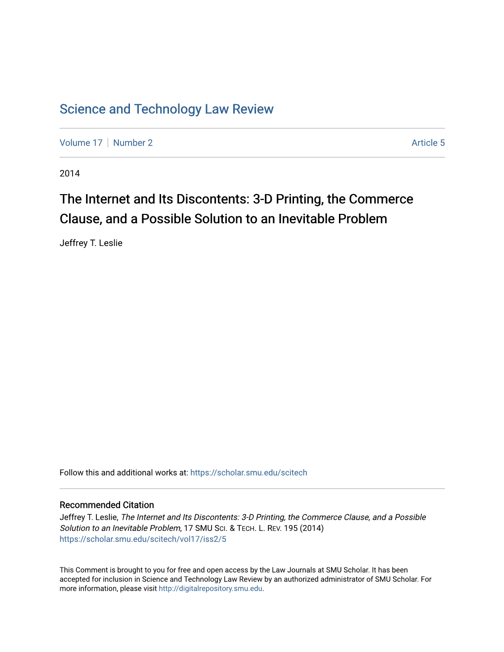 3-D Printing, the Commerce Clause, and a Possible Solution to an Inevitable Problem