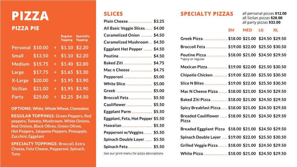 SPECIALTY PIZZAS All Personal Pizzas $12.00 All Sicilan Pizzas $28.00 PIZZA Plain Cheese
