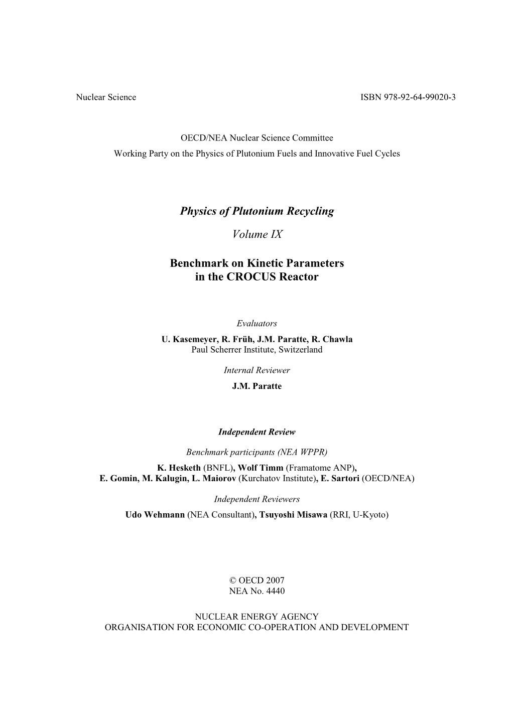 Benchmark on Kinetic Parameters in the CROCUS Reactor