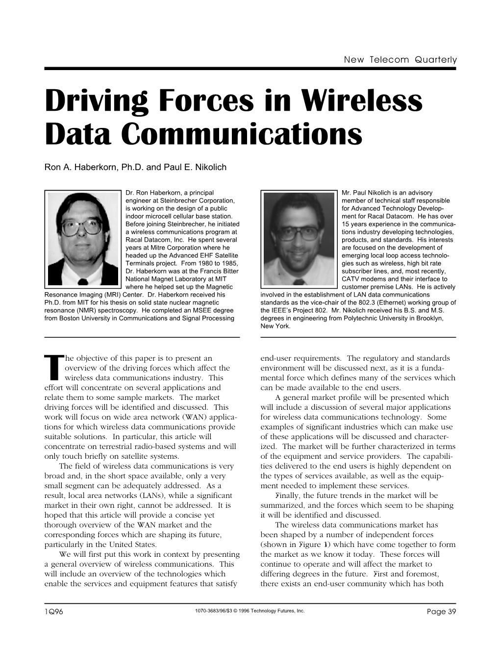 Driving Forces in Wireless Data Communications