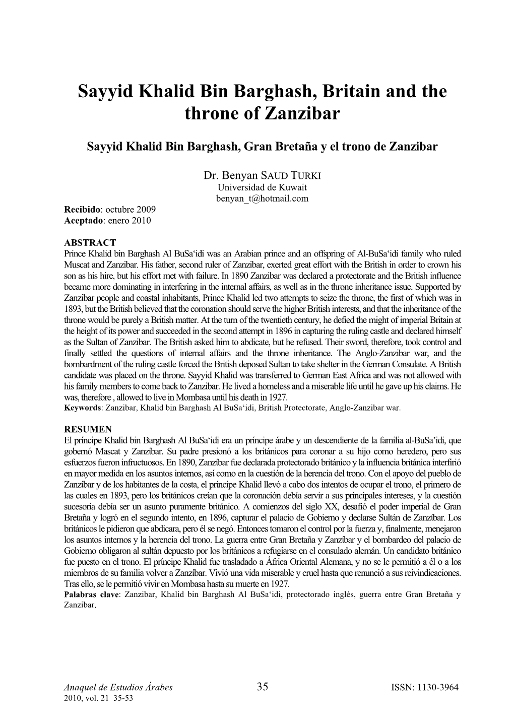 Sayyid Khalid Bin Barghash, Britain and the Throne of Zanzibar