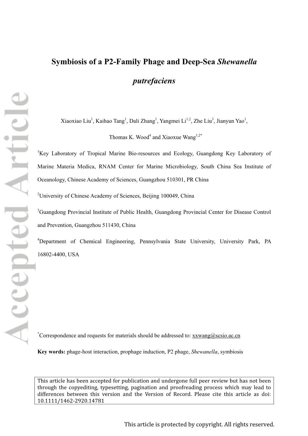 Symbiosis of a P2-Family Phage and Deep-Sea Shewanella Putrefaciens