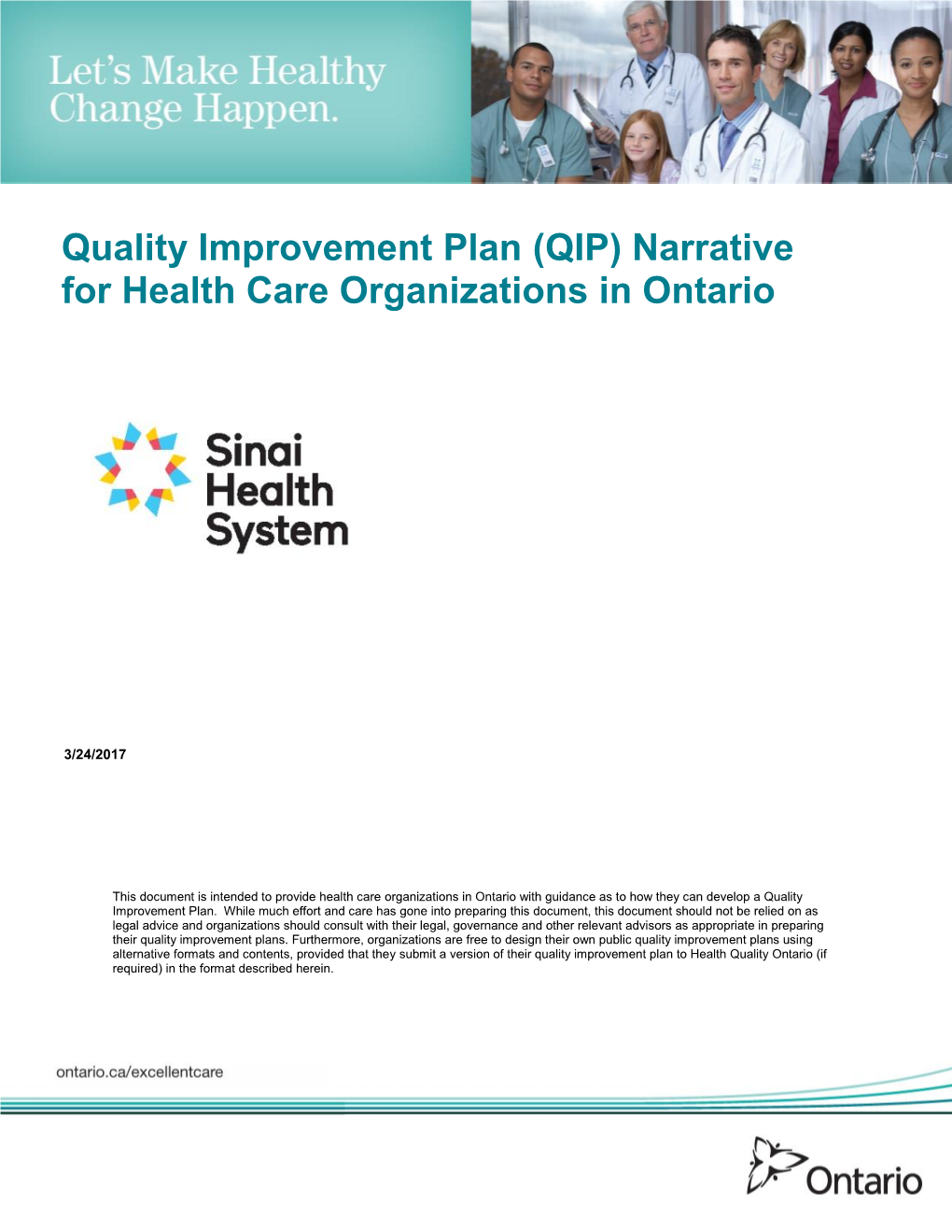 (QIP) Narrative for Health Care Organizations in Ontario