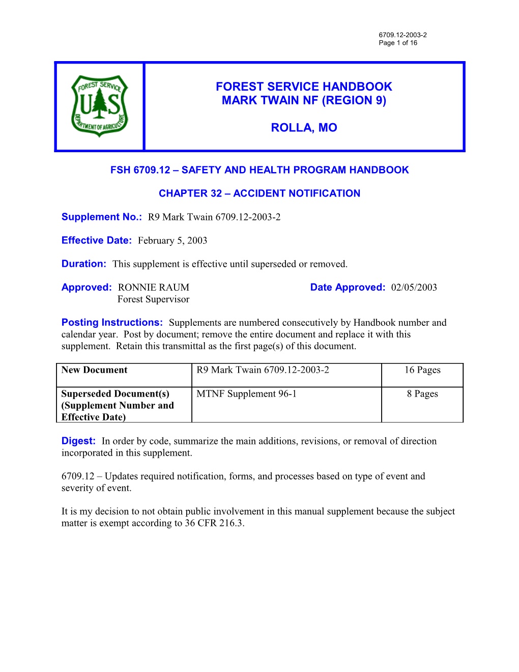 Fsh 6709.12 Safety and Health Program Handbook