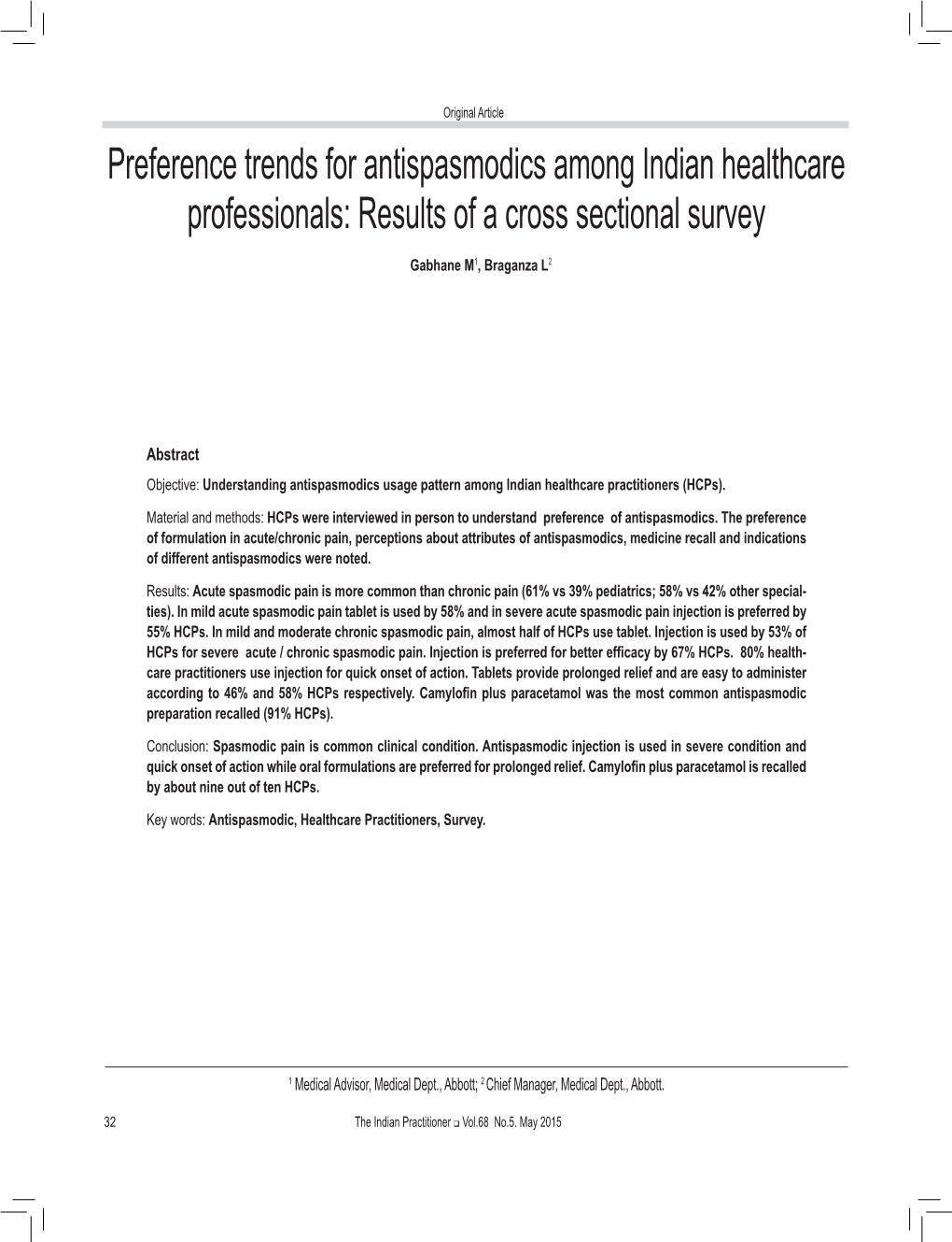 Preference Trends for Antispasmodics Among Indian Healthcare Professionals: Results of a Cross Sectional Survey