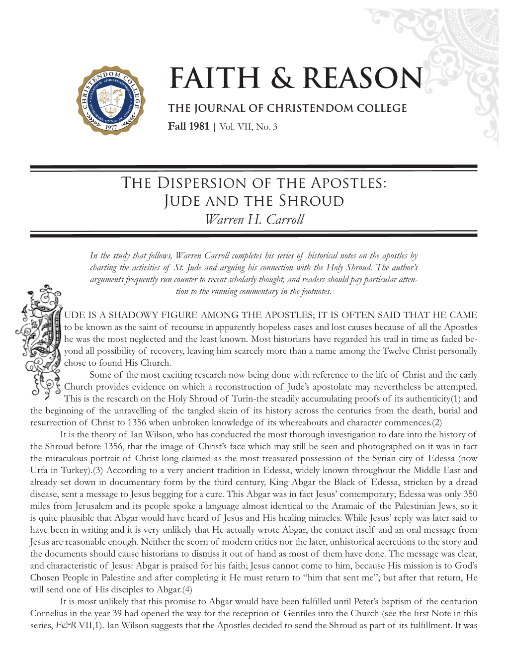 FAITH & Reason