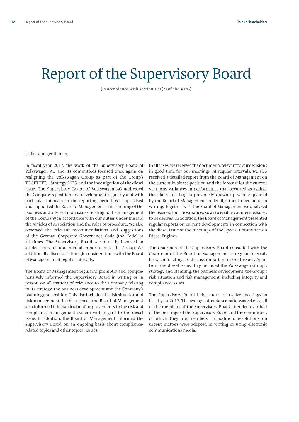 Report of the Supervisory Board to Our Shareholders