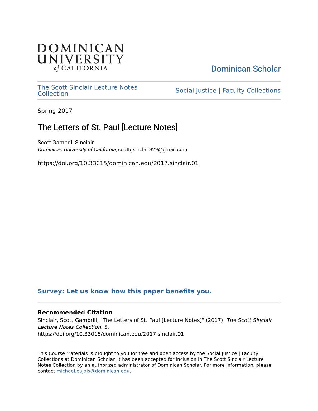 The Letters of St. Paul [Lecture Notes]