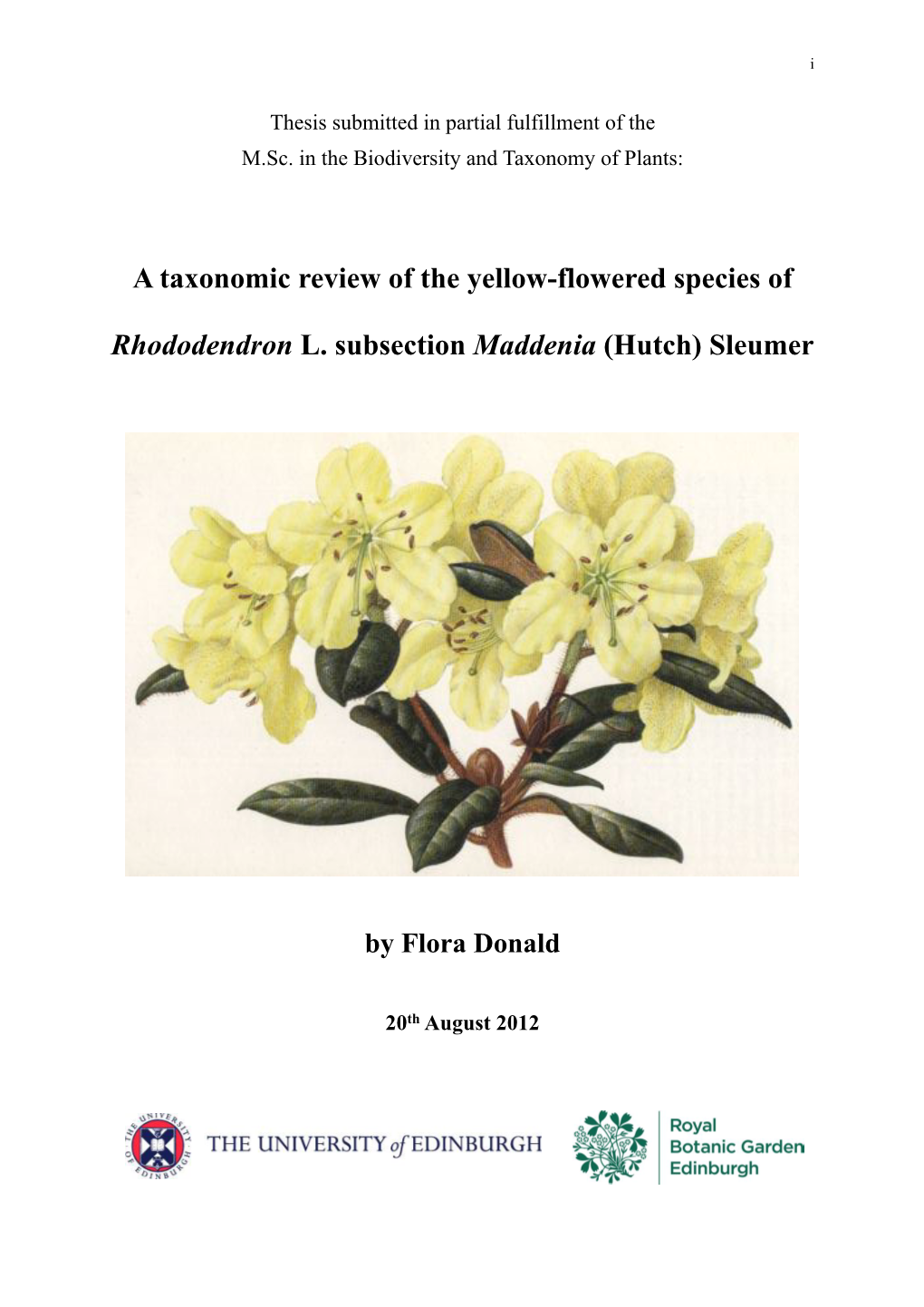 A Taxonomic Review of the Yellow-Flowered Species Of