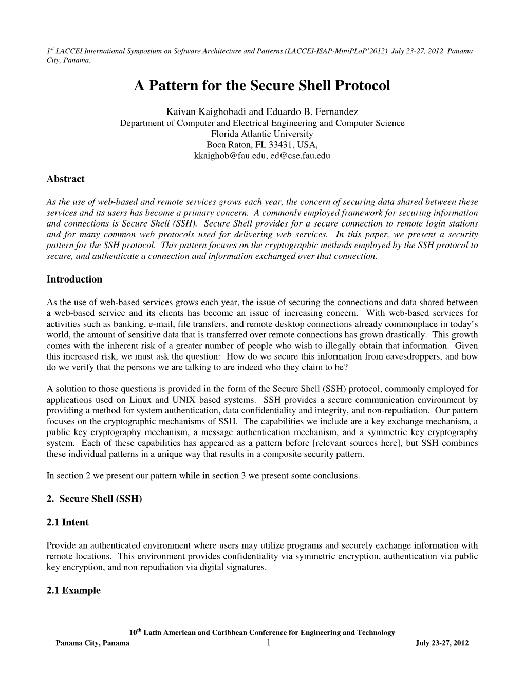 A Pattern for the Secure Shell Protocol