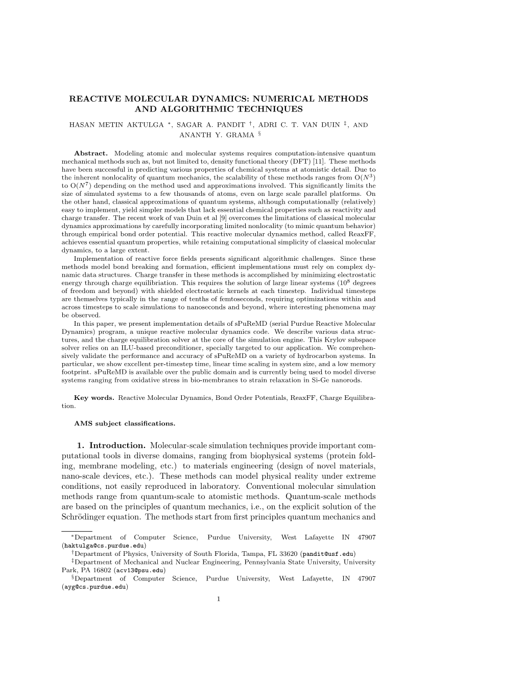 Reactive Molecular Dynamics: Numerical Methods and Algorithmic Techniques
