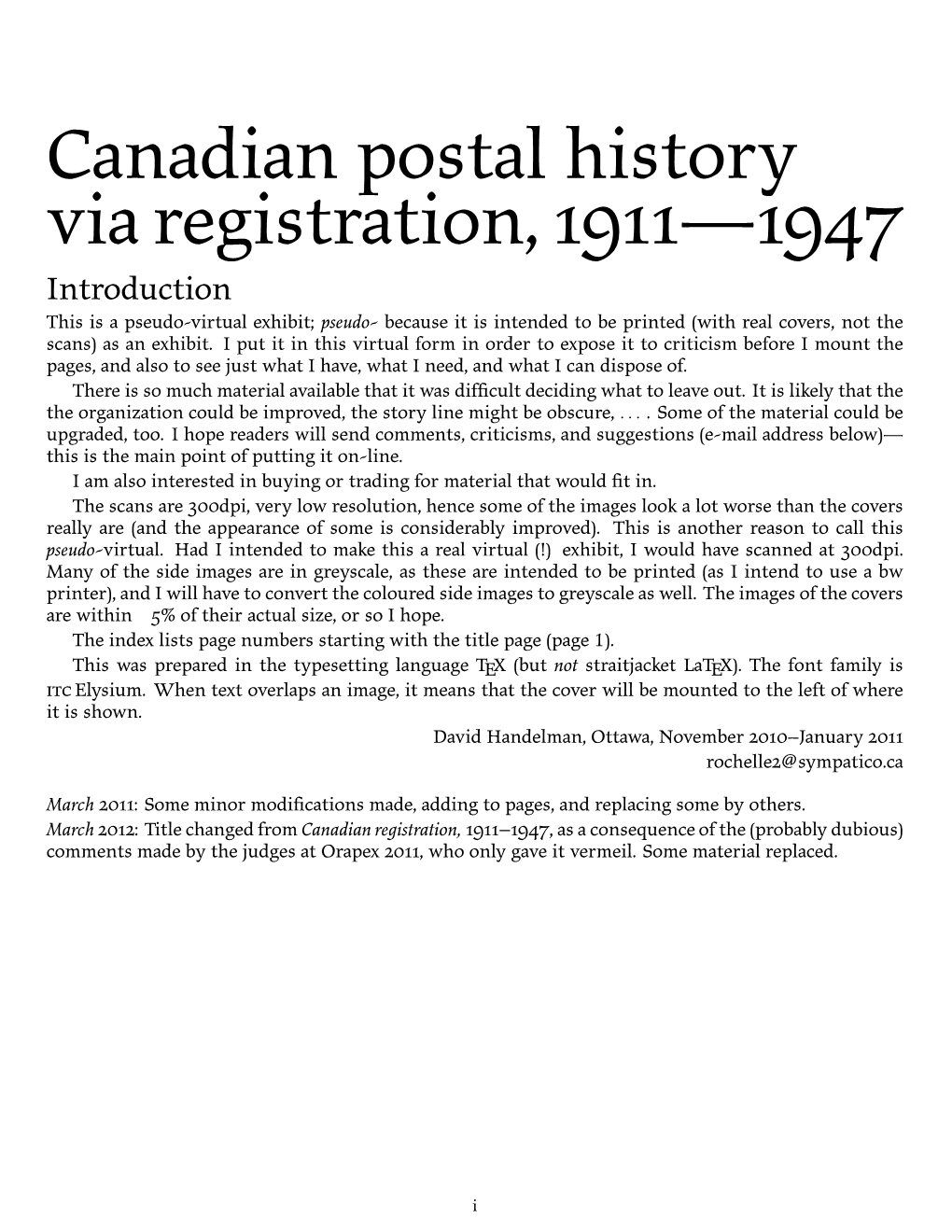 Canadian Postal History Via Registration, 1911—1947