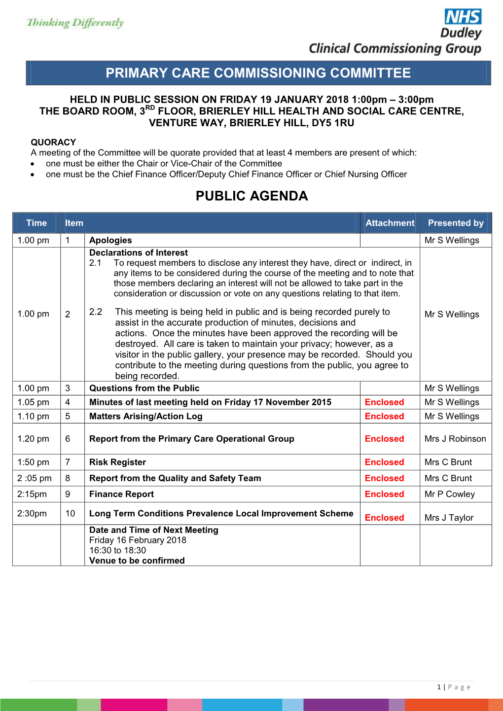 Public Agenda Primary Care Commissioning