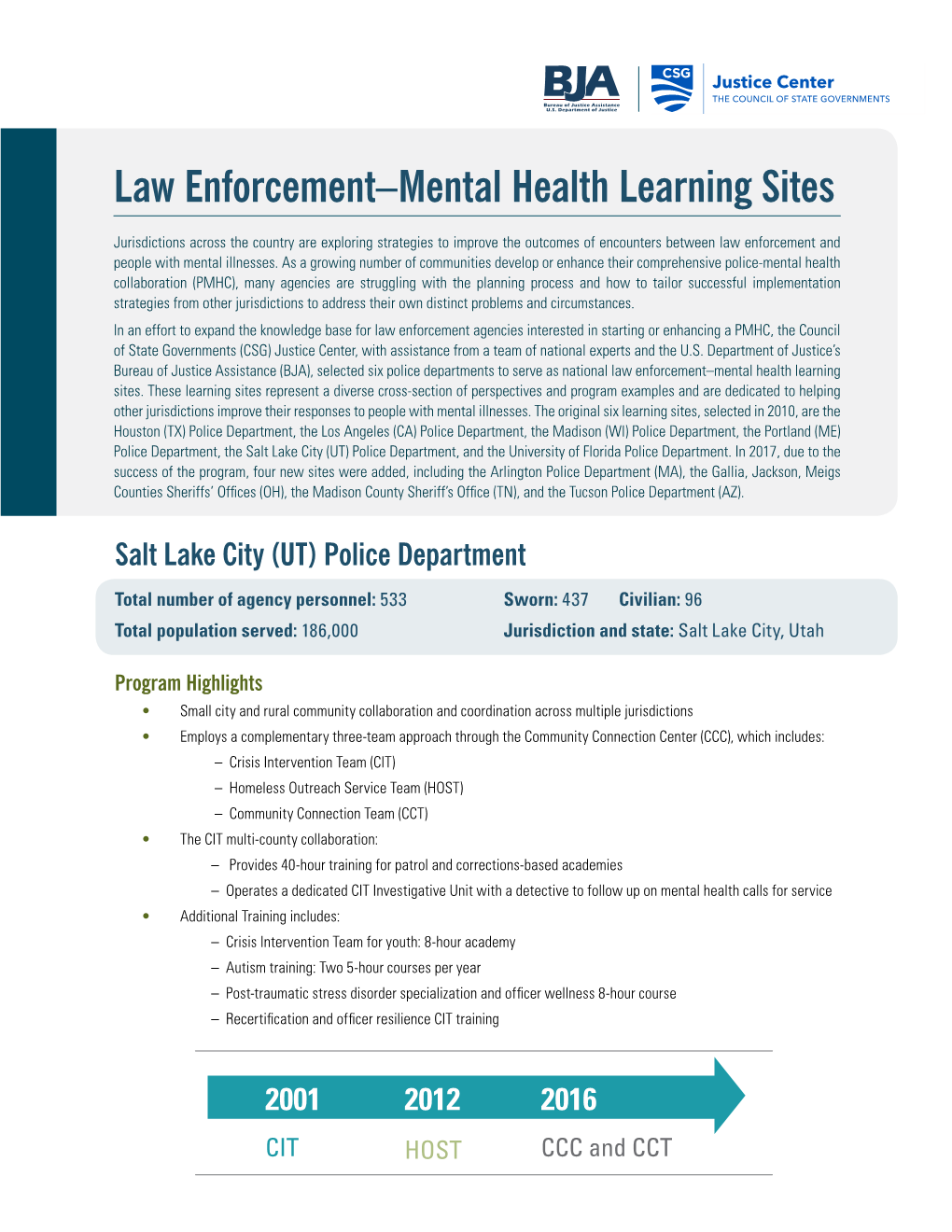 Law Enforcement-Mental Health Learning Sites: Salt Lake City (UT) Police Department