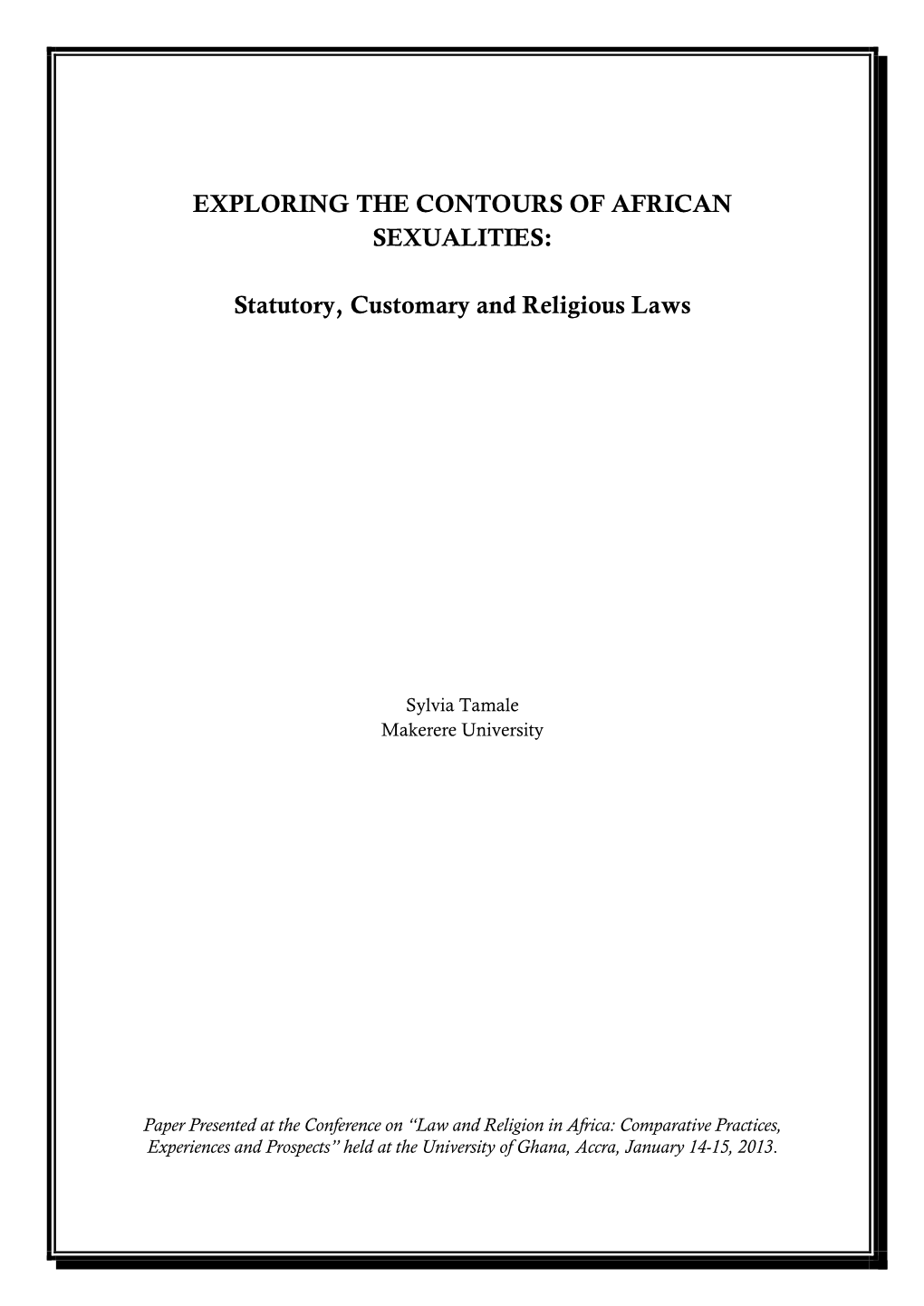 Exploring the Contours of African Sexualities