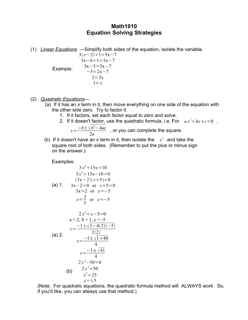 Equation Solving Strategies