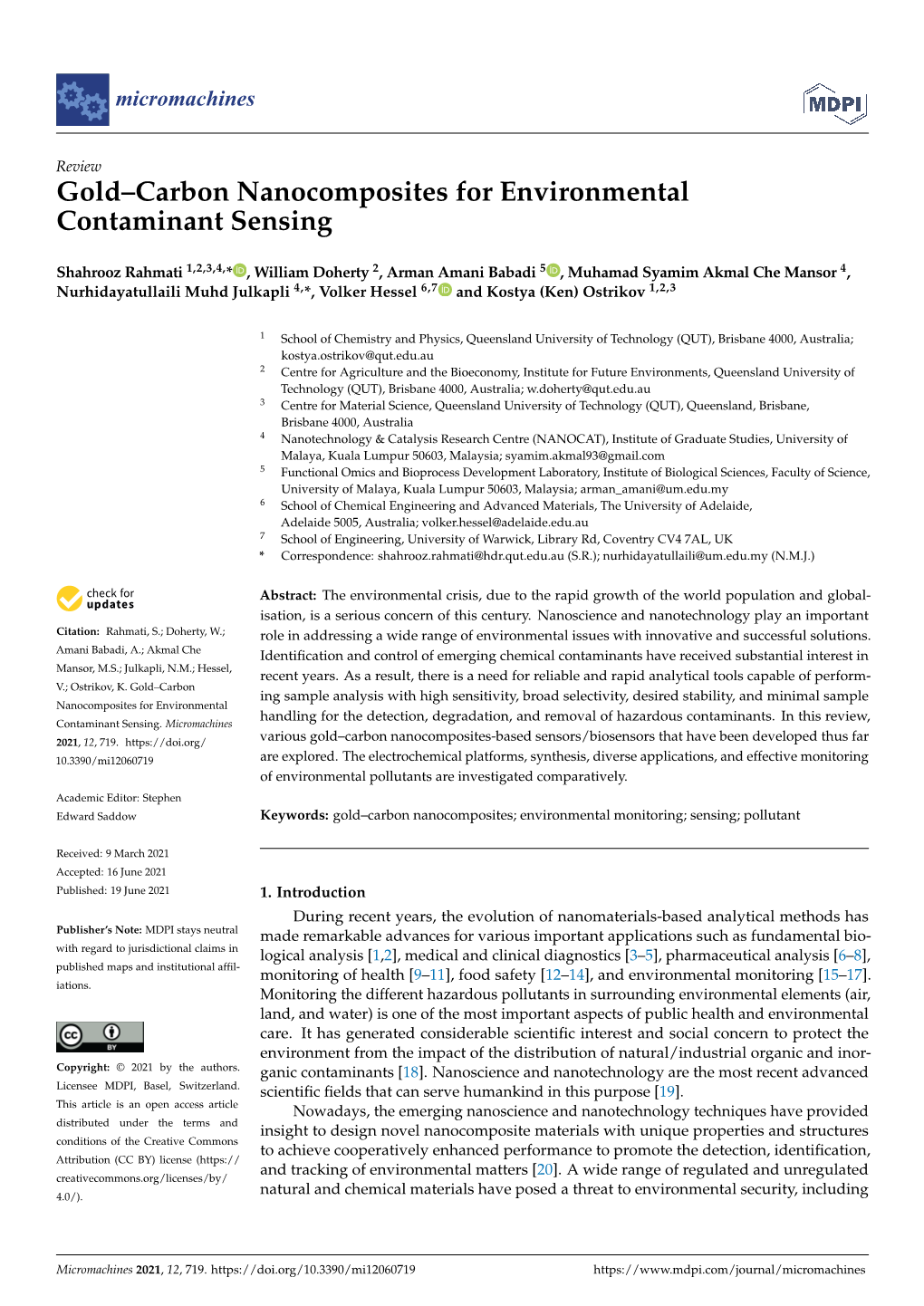 Gold–Carbon Nanocomposites for Environmental Contaminant Sensing