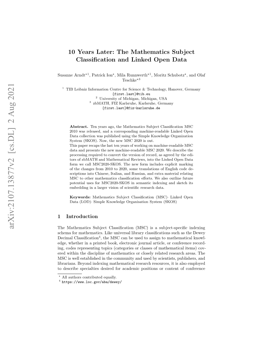 10 Years Later: the Mathematics Subject Classification and Linked