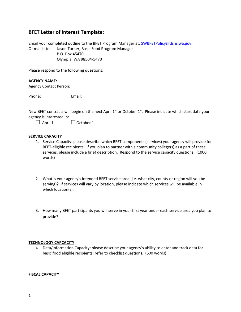 BFET Letter of Interest Template