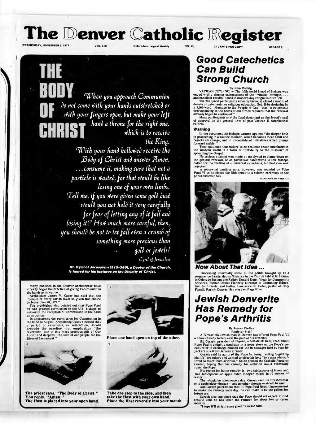 The Penver Catholic Register WEDNESDAY, NOVEMBER 2,1977 V O L