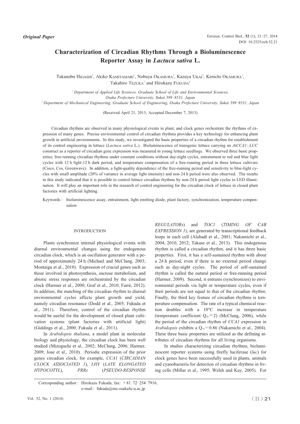 Characterization of Circadian Rhythms Through a Bioluminescence Reporter Assay in Lactuca Sativa L