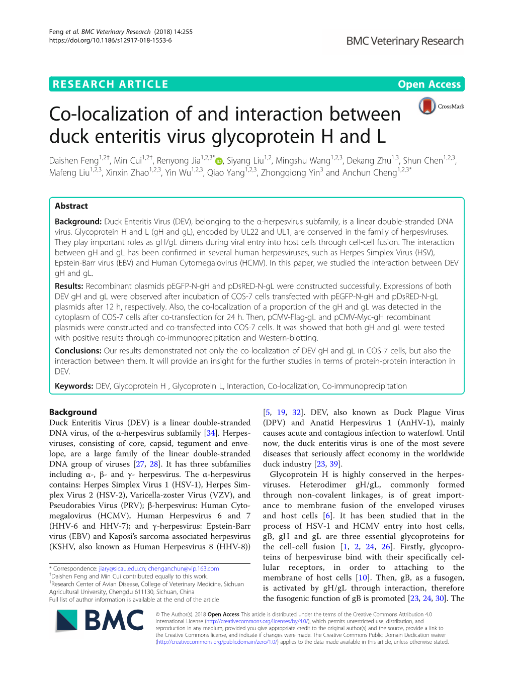 Co-Localization of and Interaction Between Duck Enteritis Virus