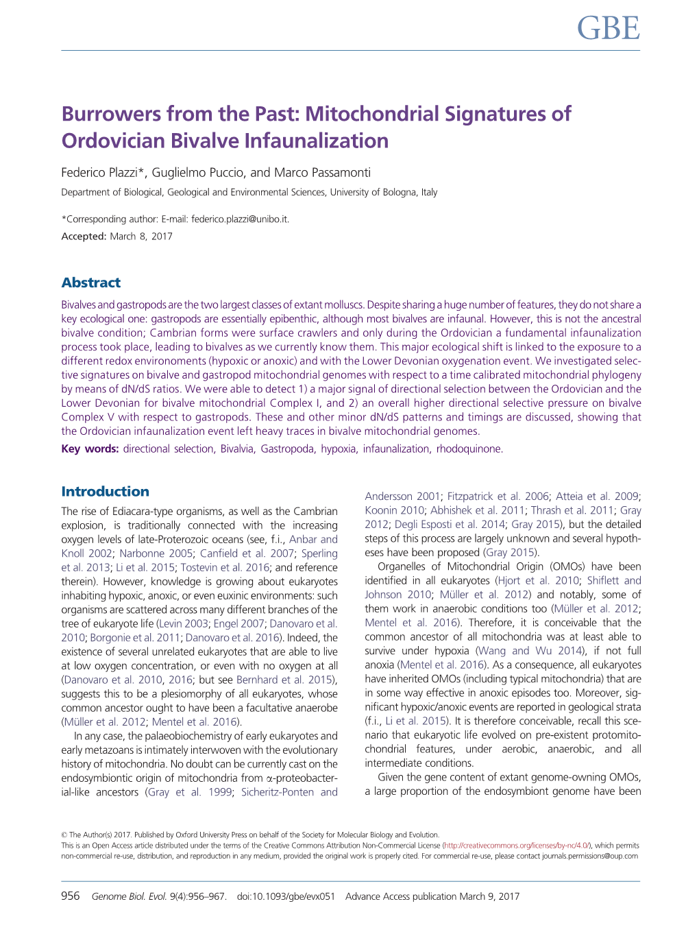 Mitochondrial Signatures of Ordovician Bivalve Infaunalization