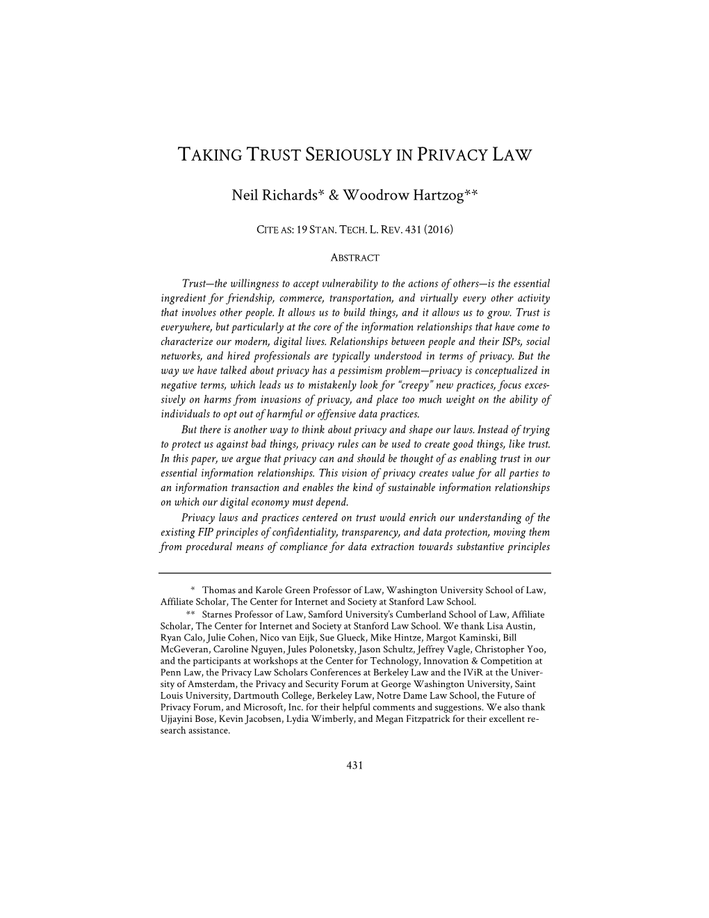 Taking Trust Seriously in Privacy Law