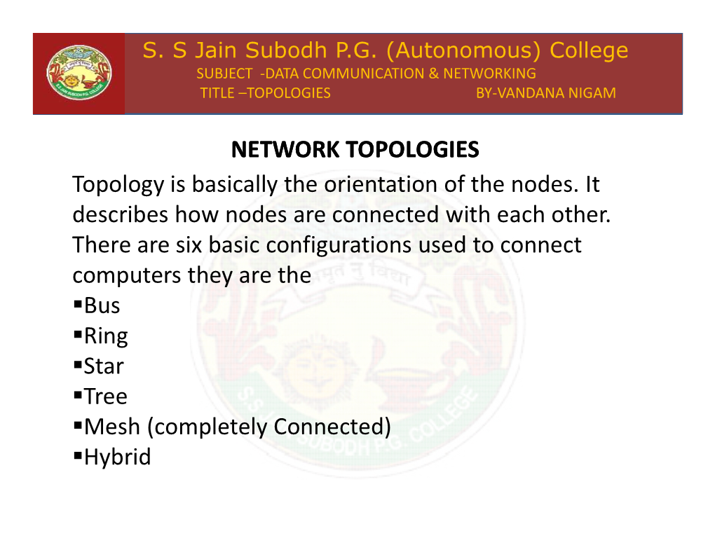 NETWORK TOPOLOGIES Topology Is Basically the Orientation of the Nodes