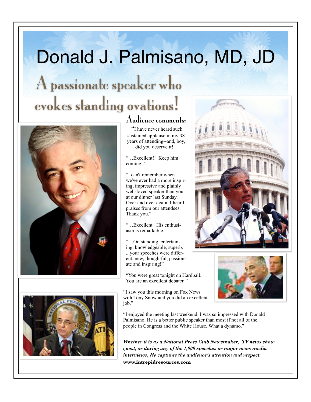 Topics for Speeches by Donald J Palmisano MD JD