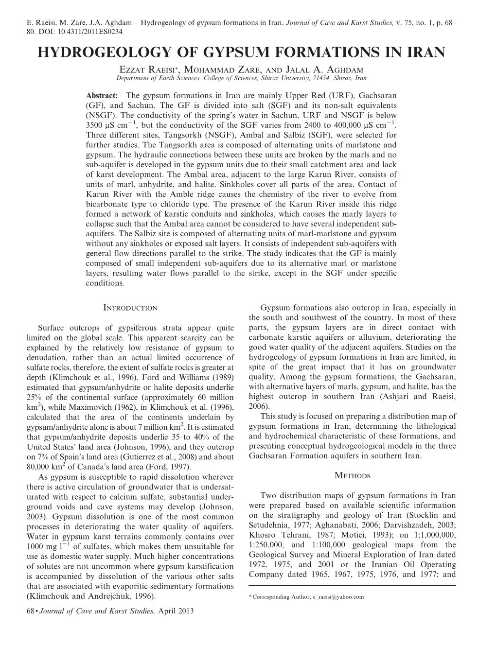 Hydrogeology of Gypsum Formations in Iran