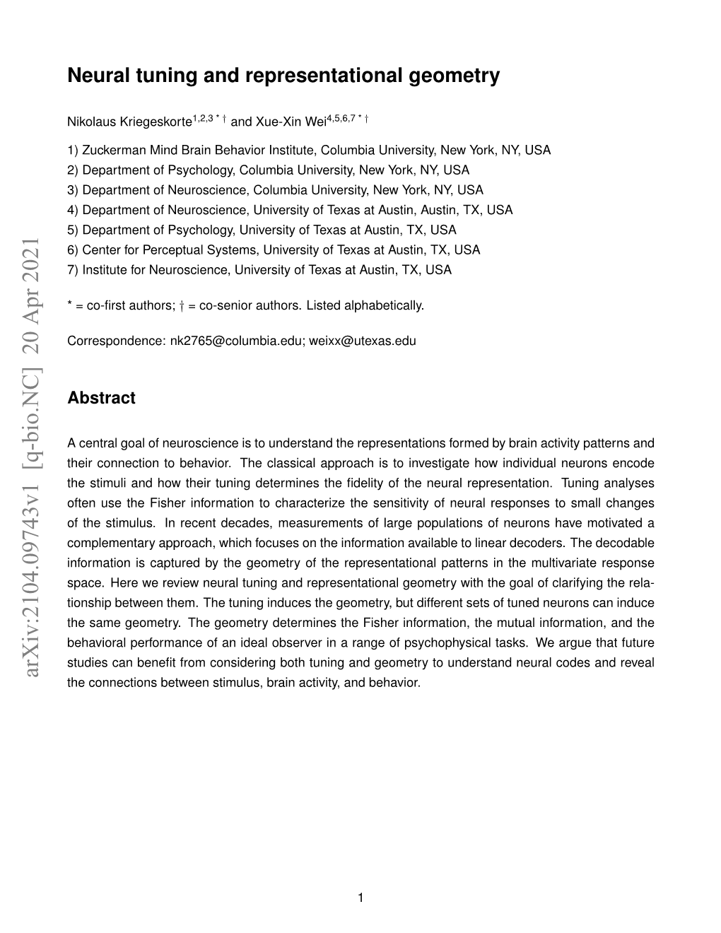 Neural Tuning and Representational Geometry