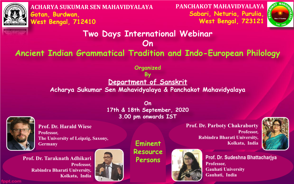 Two Days International Webinar on Ancient Indian Grammatical Tradition and Indo-European Philology
