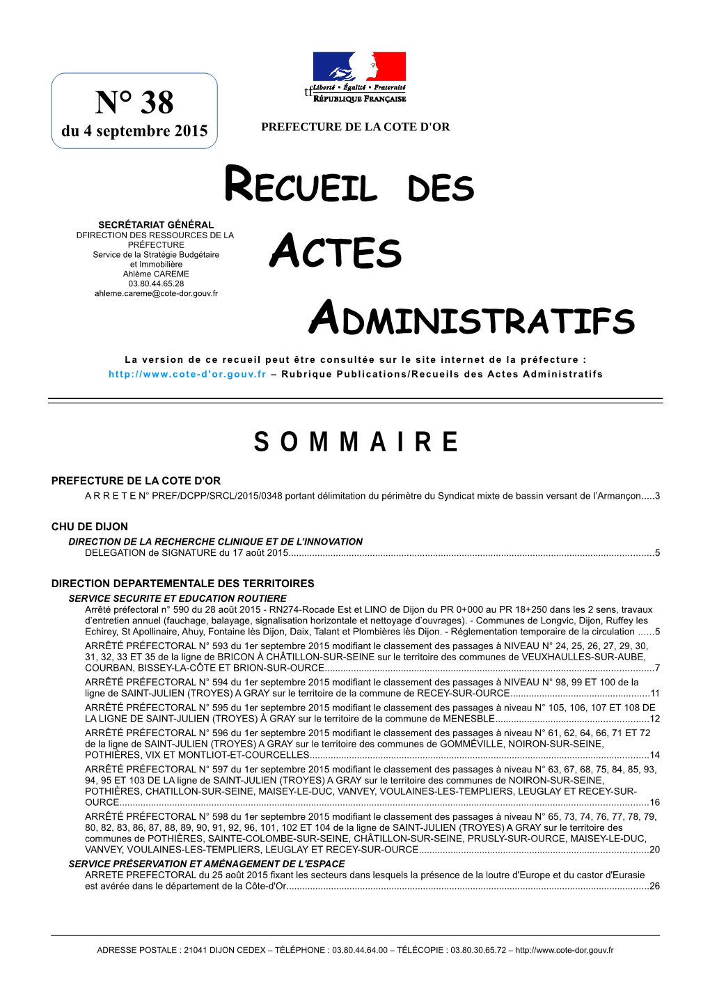 N° 38 Recueil Des Administratifs