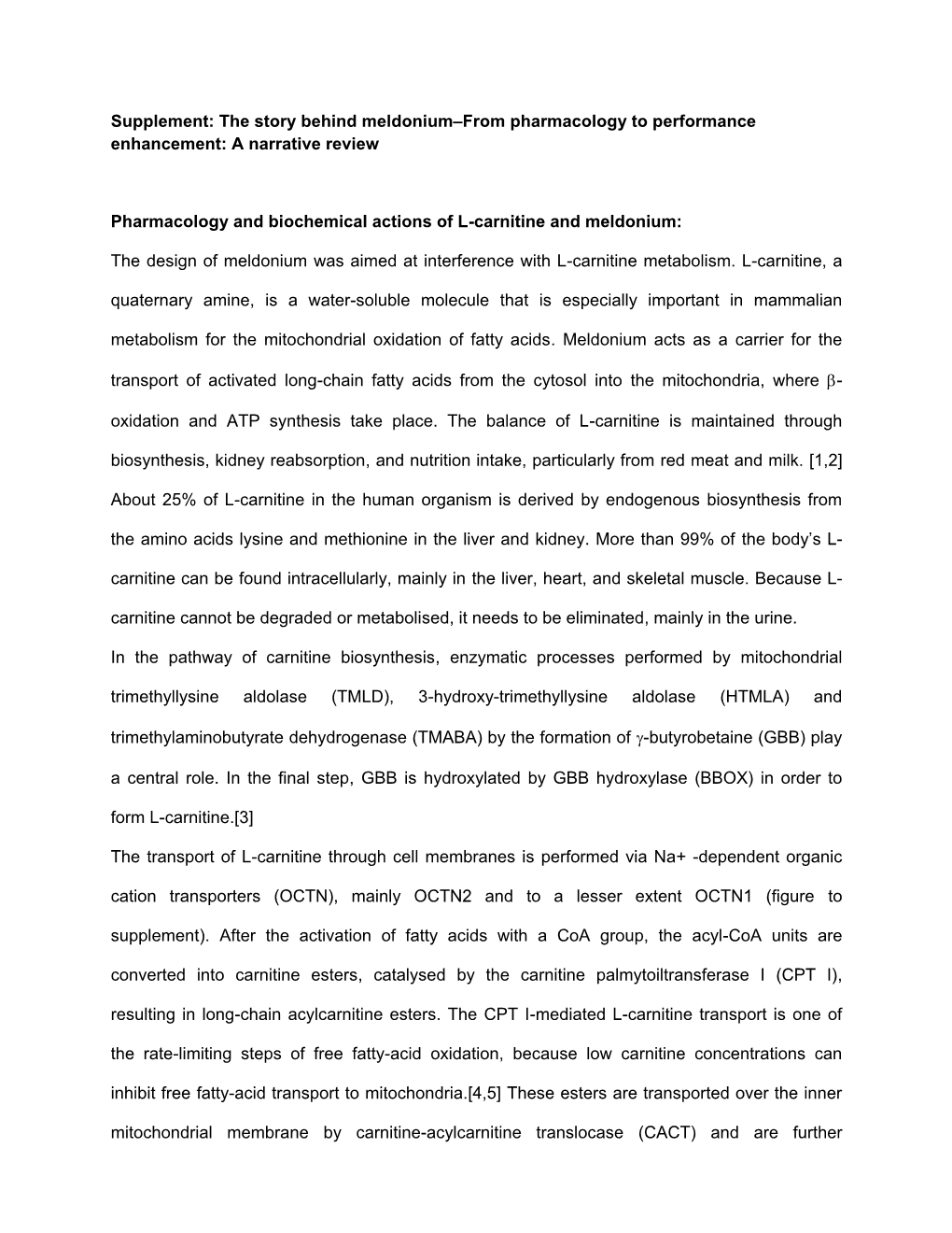 Supplement: the Story Behind Meldonium–From Pharmacology to Performance Enhancement: a Narrative Review