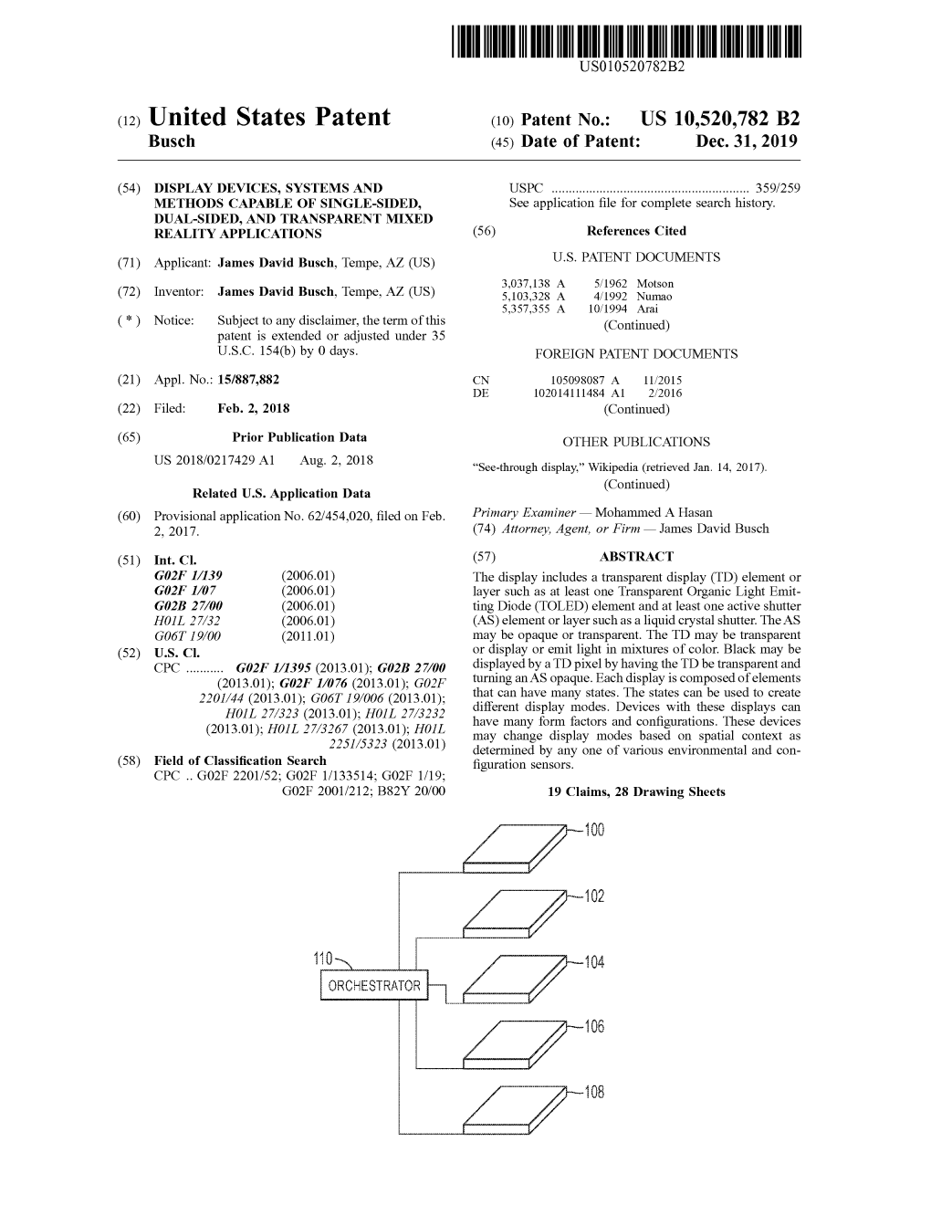 United States Patent ( 10 ) Patent No.: US 10,520,782 B2 Busch (45 ) Date of Patent : Dec