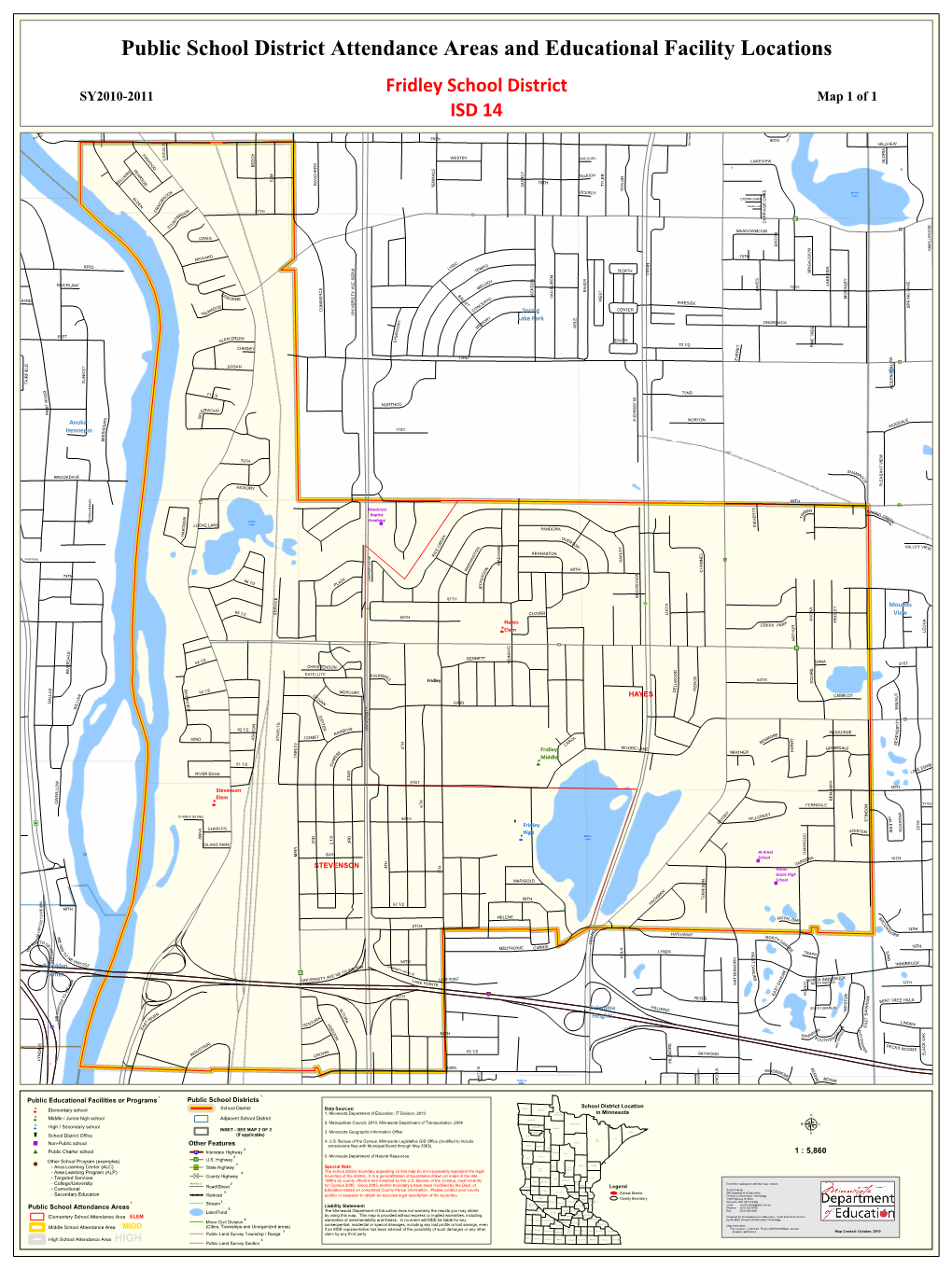Public School District Attendance Areas and Educational Facility Locations Fridley School District SY2010-2011 Map 1 of 1 ISD 14