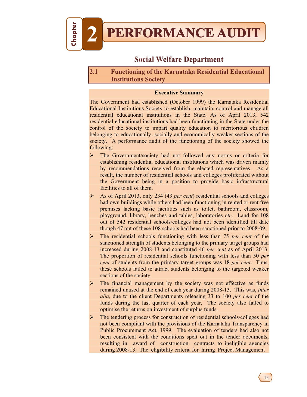 2.1 Functioning of the Karnataka Residential Educational Institutions Society