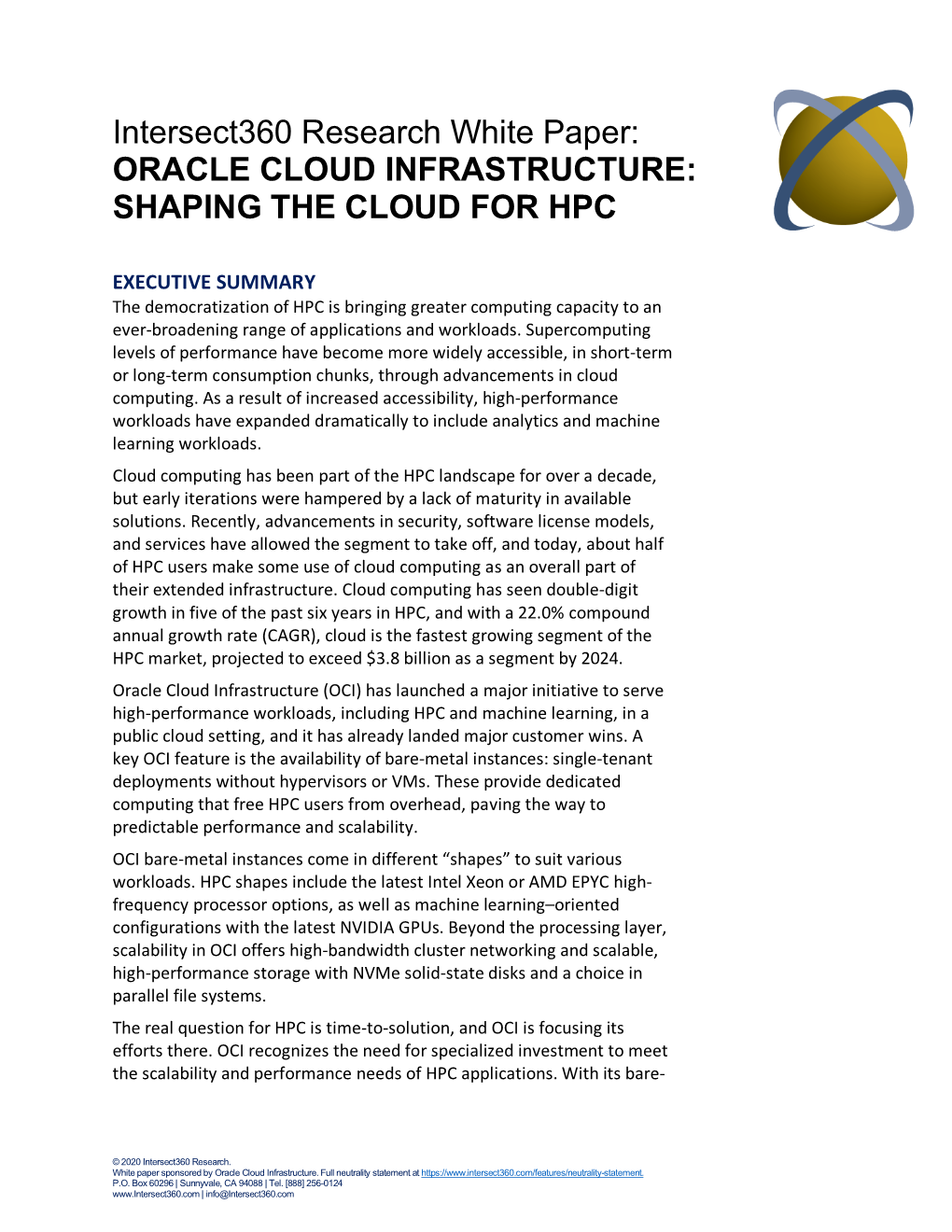 Intersect360 Research Paper: Oracle Cloud Infrastructure: Shaping the Cloud For