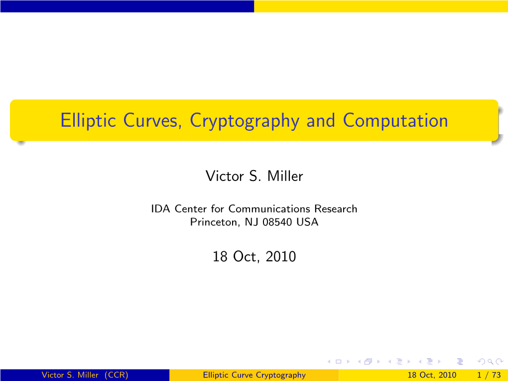 Elliptic Curves, Cryptography and Computation