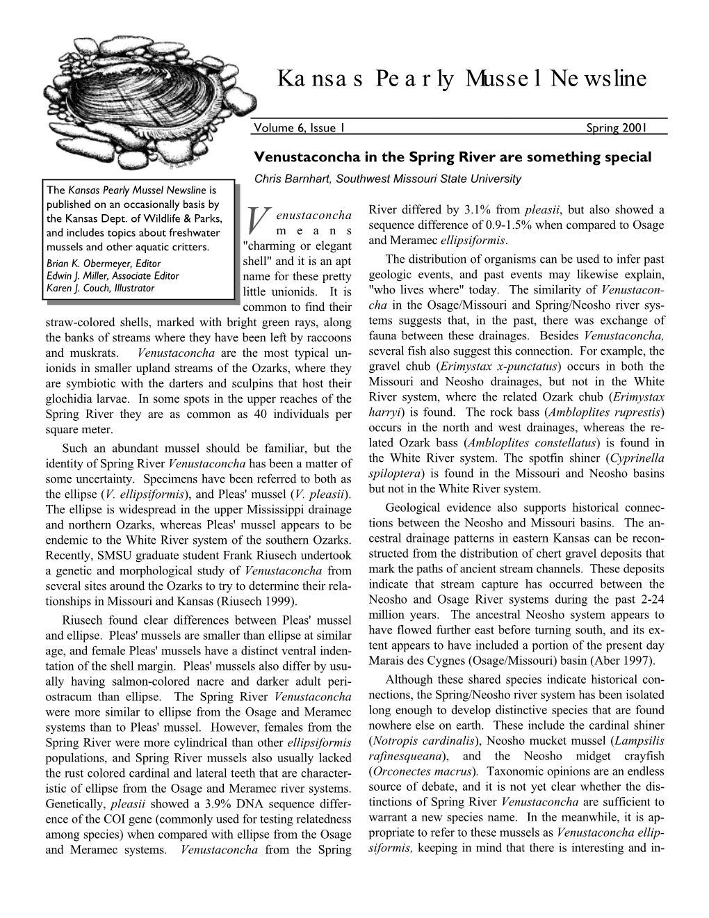 Kansas Pearly Mussel Newsline