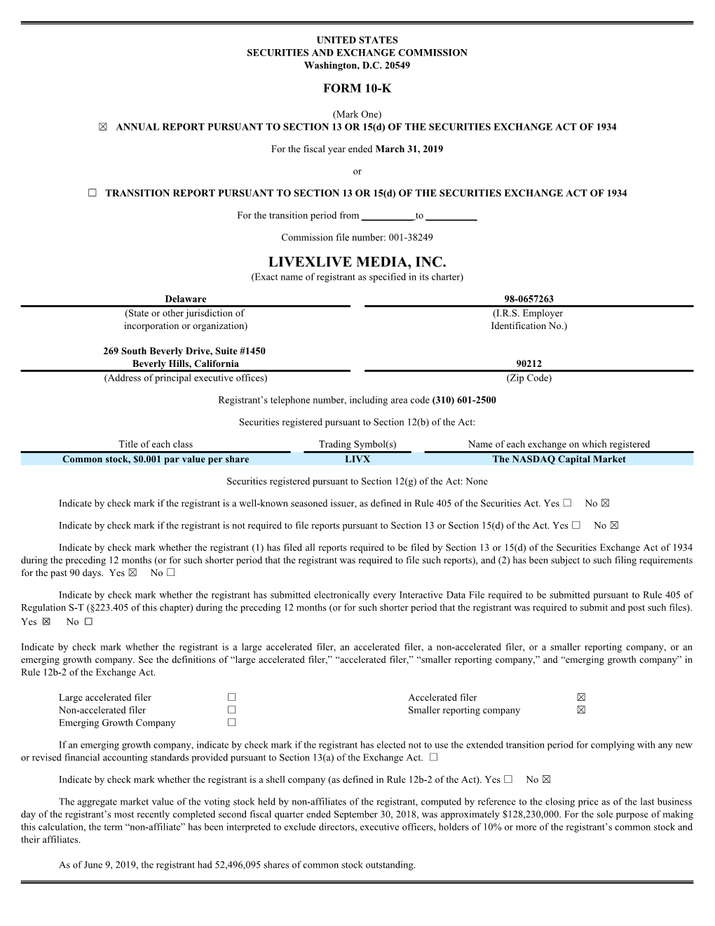 LIVEXLIVE MEDIA, INC. (Exact Name of Registrant As Specified in Its Charter)