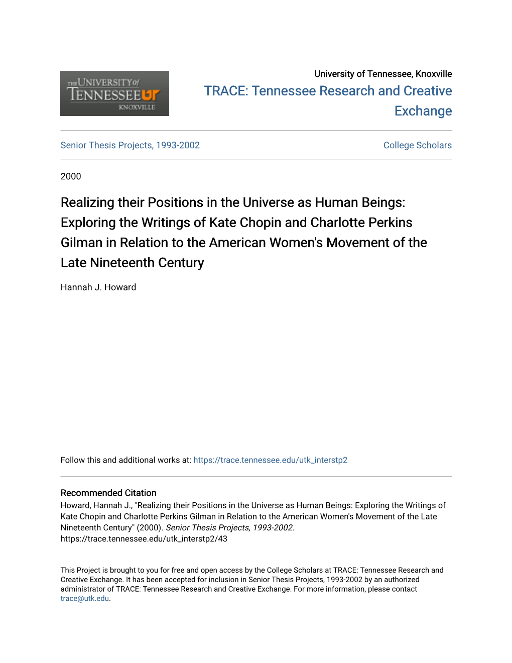 Exploring the Writings of Kate Chopin and Charlotte Perkins Gilman in Relation to the American Women's Movement of the Late Nineteenth Century