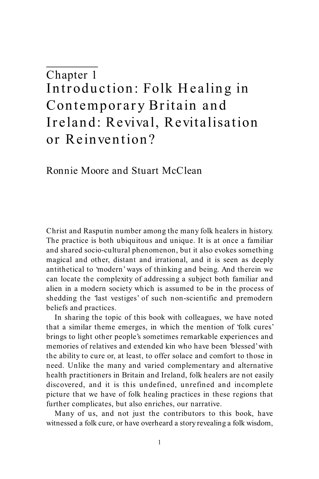 Folk Healing in Contemporary Britain and Ireland: Revival, Revitalisation Or Reinvention?