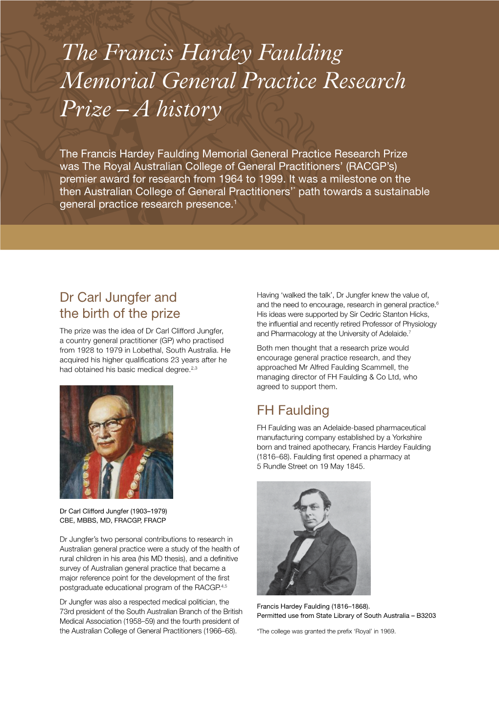 The Francis Hardey Faulding Memorial General Practice Research Prize – a History