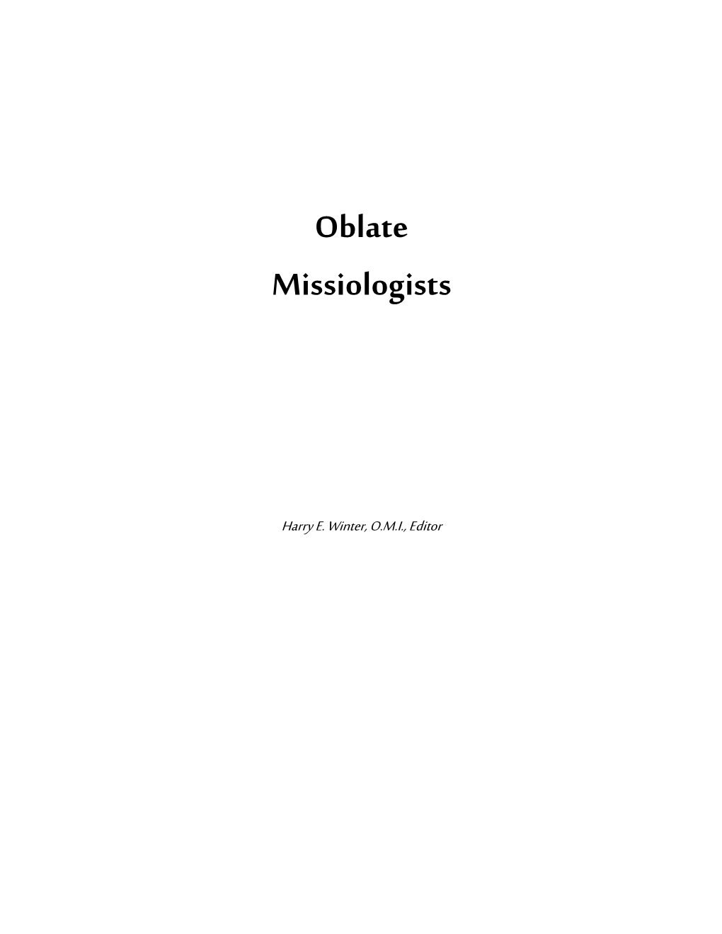 Oblate Missiologists