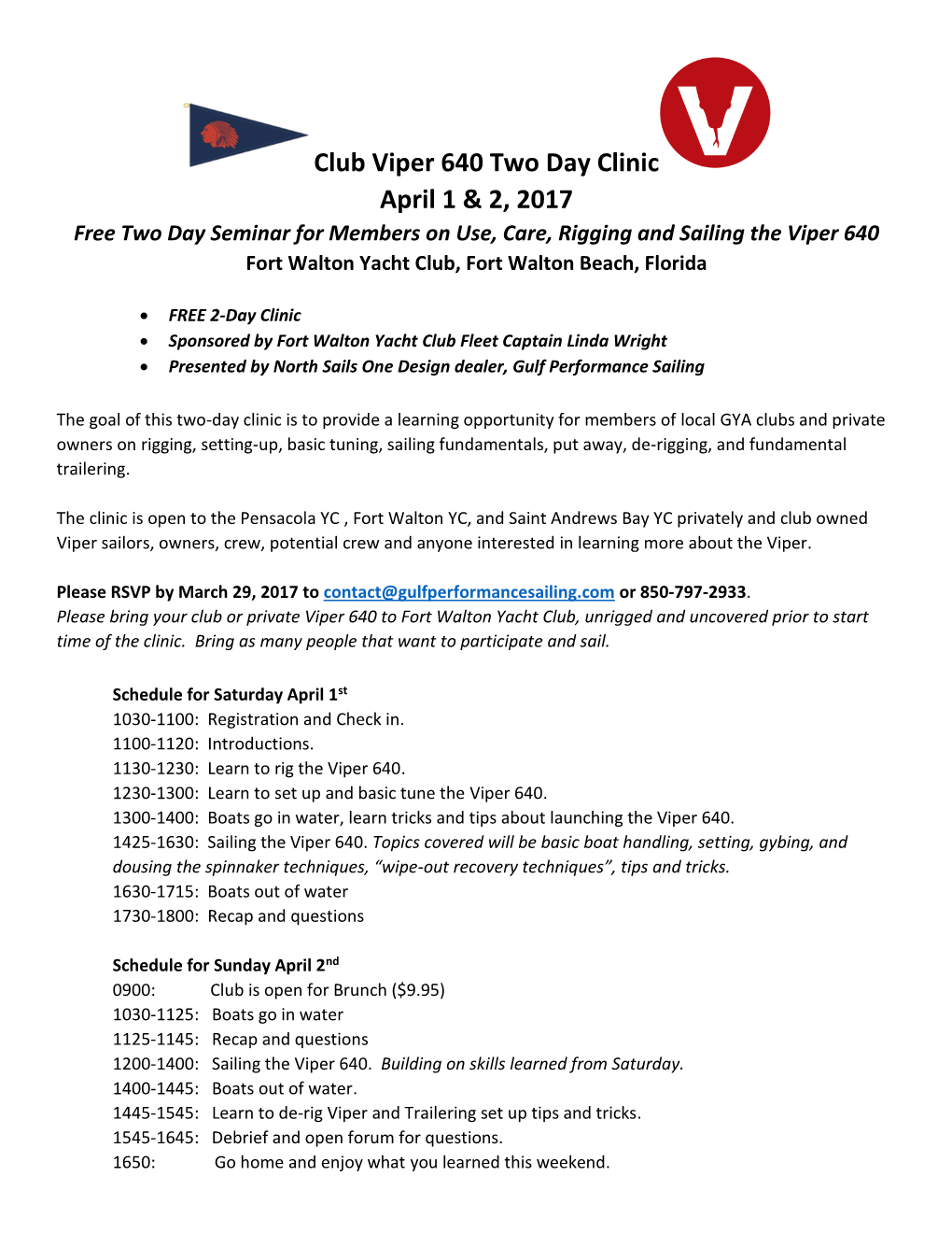 Club Viper 640 Two Day Clinic April 1 & 2, 2017